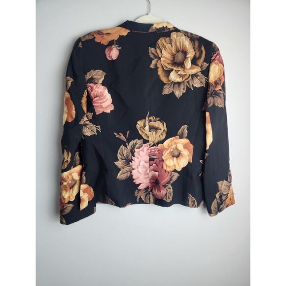 Linda Allard Ellen Tracy Dark Floral Jacket sz 12 silk/wool art to wear career - Picture 5 of 11